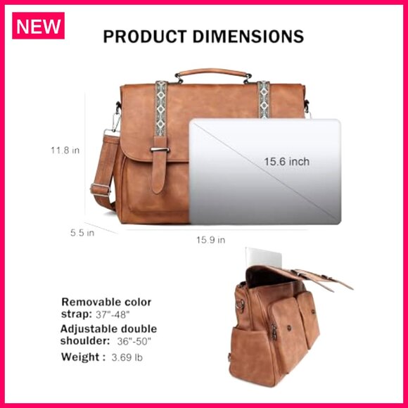 Large Leather Messenger Bag Convertible Backpack Laptop Briefcase Multi Pocket - Picture 5 of 8